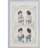 Nakrycia głowy ok. 1805,  w stylu Empire, Wg Horace Vernet'a, z serii: Costume Parisien. Nr 29. Francja, 1805